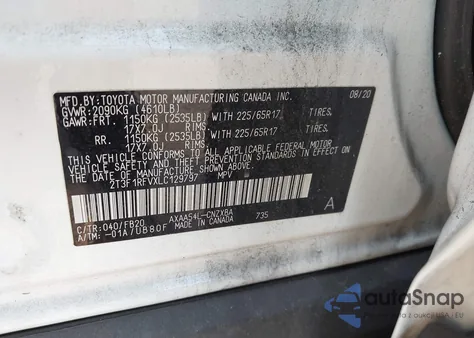 2020 Toyota Rav4 Le z USA, uszkodzony, nr VIN 2T3F1RFVXLC129797